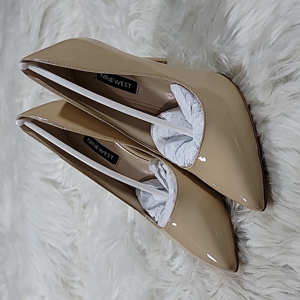 1736) Nine West Tatiana3 Patent Stilettos Evening Heels Beige 6.5 NWB